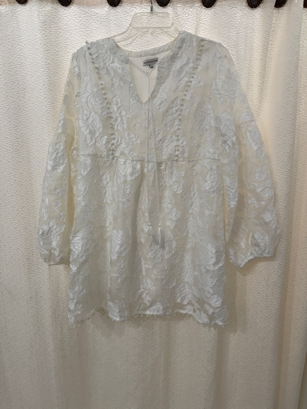 Moon River White Floral Embroidered Peasant Dress